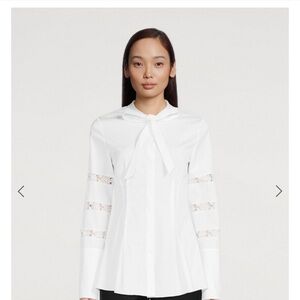 $1865 New Oscar de la Renta Daisy Trim Cotton Poplin Blouse
